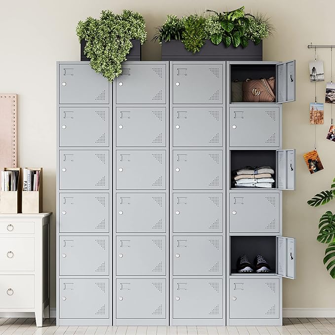 Letaya Metal Lockers for Employees,71" Steel Storage Cabinet with 6 Door Lockable for Office Staff,Home Sundries,Gym,School (Gray)