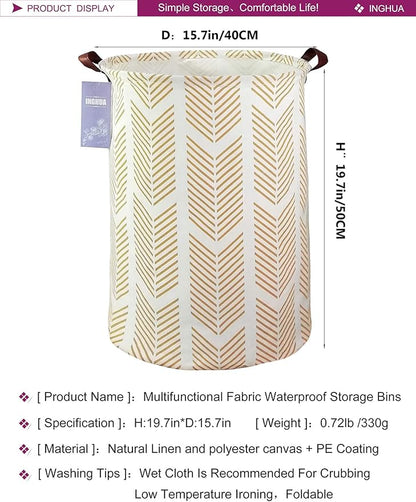 Laundry Hamper Large Canvas Fabric Lightweight Storage Basket/Toy Organizer/Dirty Clothes Collapsible Waterproof for College Dorms, Boys and Girls Bedroom,Bathroom(yellow wheat)