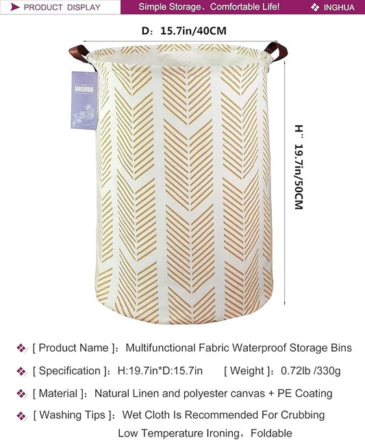 Laundry Hamper Large Canvas Fabric Lightweight Storage Basket/Toy Organizer/Dirty Clothes Collapsible Waterproof for College Dorms, Boys and Girls Bedroom,Bathroom(yellow wheat)