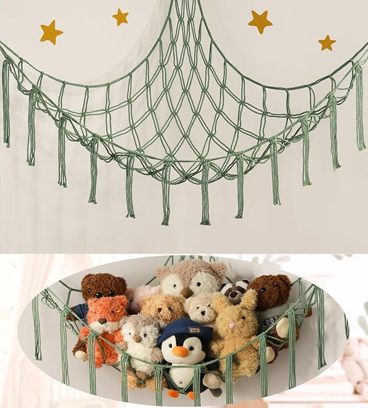 Stuffed Animal Hammock - Large Stuffed Animal Net Corner - Hanging Stuff Animal Storage Organizer For Plush Plushie Display Room Bedroom Boho Decor
