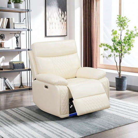 Beige Leather Power Recliner Chair, Power Living Room Furniture Sets with LED, Reclining Single Sofa Chair with Adjustable Angle for Reading Watching TV,Recliner Couch for Living Room,Office