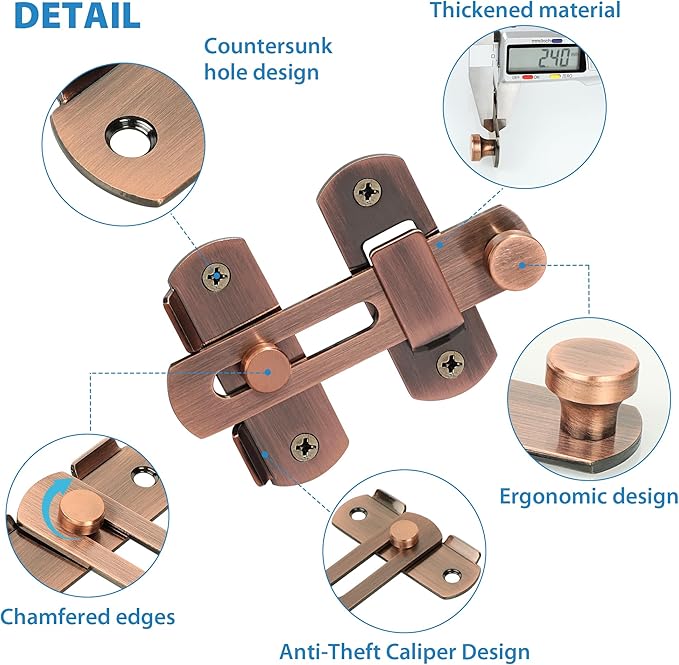 Alise 4 inch Flip Latch Gate Latches, Safety Door Lock for Barn Wood Fence Sliding French Doors,Heavy Duty SUS304 Stainless Steel Gate Hardware Red Bronze MS9500-R