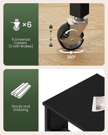 31.5" Modern Folding Computer Desk with Power Outlets, Wheels, Storage, Perfect for Small Spaces Black TDN01UBB