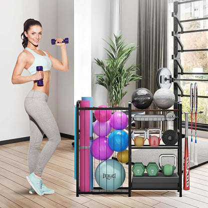Garage Sports Equipment Organizer, Ball Storage for Gear and Toys, Large Capacity, Sports Organizer for Garage with Hooks and Baskets