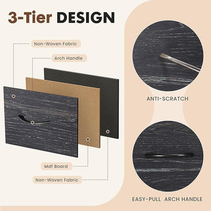 DUMOS Fabric Dresser for Bedroom with 8 Drawers, Tall 8-Drawer Chest of Drawers with Raised Shelf, Storage Tower with Fabric Bins for Closet Organization, Hallway Storage, Black Wood Grain Print