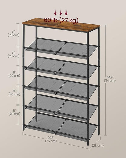 VASAGLE Shoe Rack for Entryway, 6-Tier Shoe Rack Organizer with Storage Shelves and Spacious Top, Freestanding, Adjustable, Industrial, Rustic Brown and Ink Black ULBS044KD01