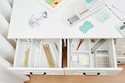 Annova Mesh Stackable Drawer Cabinet and Shelf Organizer Bins Storage Basket School Office Supply Holder Tray- Set of 2 (White, 6x6x2 Inch)