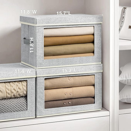 Storage Bins with Lids, 3 Pack Large Storage Cubes with Window, Closet Bins with Lids & Handles, Fabric Box for Organizing Clothes, Towels, Books, Blended