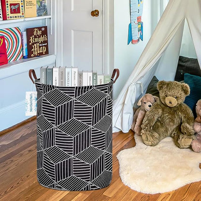 LANGYASHAN Laundry Basket Canvas Fabric Collapsible Organizer Basket for Storage Bin Toy Bins Gift Baskets Bedroom Clothes Children Nursery Hamper (Black diamond)
