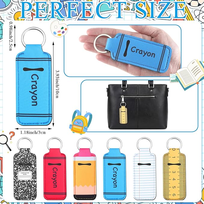 12 Pcs Lipstick Holder Keychain Bulk Cute Pocket Lip Balm Holder Keychain Backpack Purse Accessories for Women Lip Gloss Sleeve Pouch, 6 Style (Back to School)