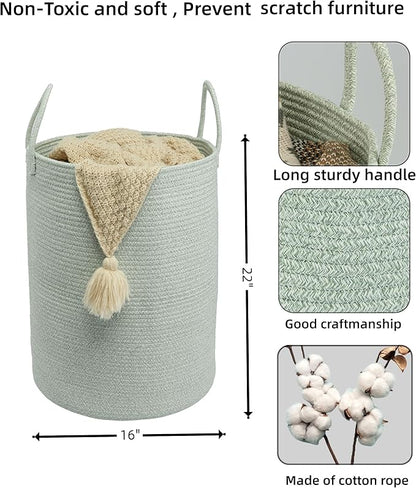 Cotton Rope Laundry Basket Hamper for Clothes Woven Storage Basket for Living Room Bedroom Boho Tall Rope Baskets for Blanket Toys Pillow Towels Baby Nursery Hamper Bin green Large
