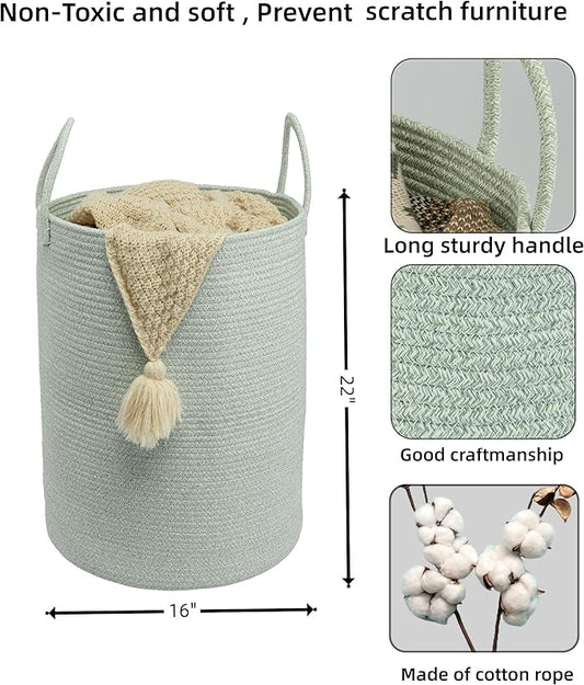 Cotton Rope Laundry Basket Hamper for Clothes Woven Storage Basket for Living Room Bedroom Boho Tall Rope Baskets for Blanket Toys Pillow Towels Baby Nursery Hamper Bin green Large