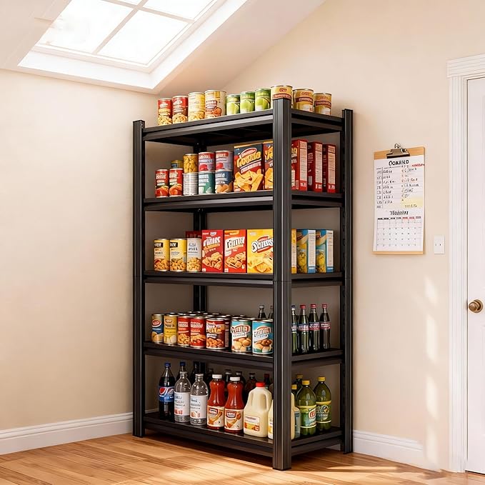 Metal Garage Shelving Unit,Heavy Duty 5-Tier Adjustable Storage Shelves,3000 lbs Capacity,Industrial Shelves for Heavy Tools and Equipment,for Garage,Basement (Black, 35.4" Wx13.8 Dx71 H)