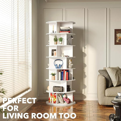 SpaceAid Cross Style 7-Tier Rotating Shoe Organizer, Spinning Shoe Rack Tower, 360 Display Lazy Susan Storage, Handbag Rotate Tower Closet Organization (Modern Style, White)