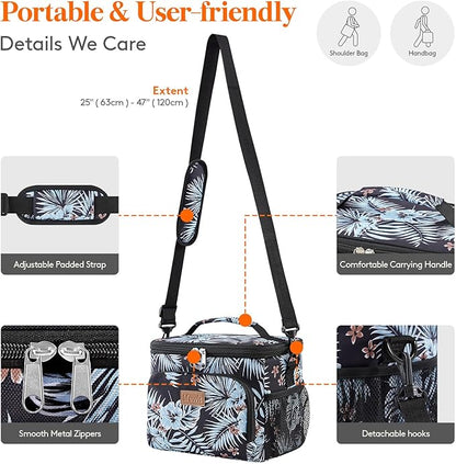 Lifewit Reusable Insulated Lunch Bag, Portable Cooler Freezable Soft Lunchbox Leakproof with Adjustable Shoulder Strap for Men Women Adult for Work Picnic or Travel, 9L 12 Can, Flower