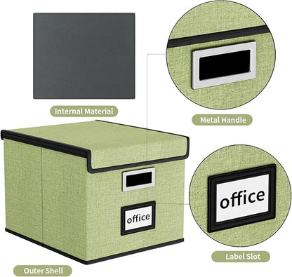 Huolewa File Organizer Boxes with Lids, Linen Hanging Filing & Storage Box with Plastic Slide for Office/Decor/Home, Universal Hanging Filing Organization Box for Letter/Legal Folder