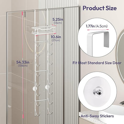 SWTYMIKI Over The Door Towel Rack - 9 Tier Towel Racks for Bathroom Wall Mounted, Towel Holder with Shelf, Hanging Rolled Towel Storage Organizer for Small Bathroom, Camper, RV, Sliver