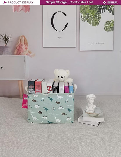 Rectangular Storage Basket Fabric Organizer Bin for Toys,Books,Clothes,Gifts,Pets-Perfect for Home,Office,Nursery,Dorm,Shelf(Rec dinosaur)