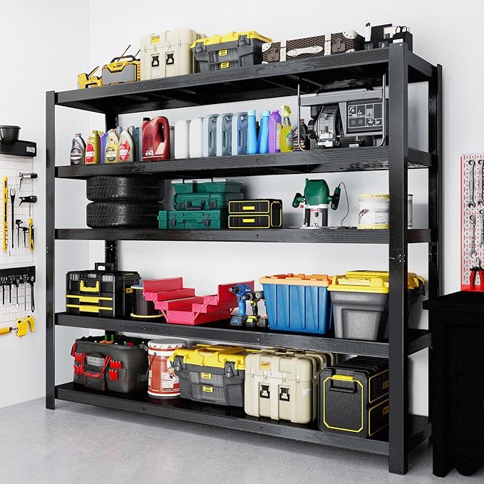 Heavy Duty Storage Shelves 24" D x 55" W x 84" H, 3050 lbs Metal Shelving Rack, Garage Storage Shelf, Estantes de Almacenamiento, Black Basement Shelving Unit, Adjustable Garage Rack