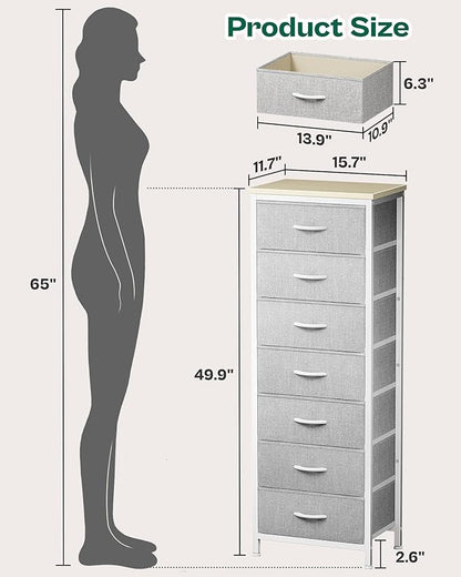 Huuger Tall Dresser for Bedroom, 7 Drawer Dresser & Chests of Drawers, Fabric Drawer for Closet, Bedroom, Night Stand, Metal Frame, Storage Tower with Fabric Bins, Grey