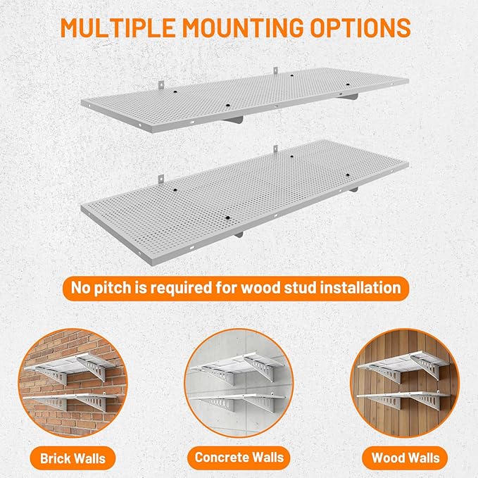 4-Pack 2x3ft Garage Shelves Wall Mounted, 500 Lbs Wall Storage Shelves, Deep Metal Organizer Rack with Complete Install Kit, White