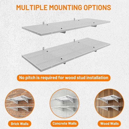 4-Pack 2x3ft Garage Shelves Wall Mounted, 500 Lbs Wall Storage Shelves, Deep Metal Organizer Rack with Complete Install Kit, White