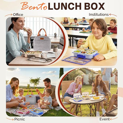 Bento Lunch Box Set Bento Box, 4-Compartment Lunch Containers,High Capacity Lunch Tote Bags for Work, Travel, Outdoor (Grey)