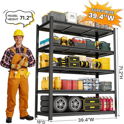 39.4" W Garage Shelves Heavy Duty, 5 Tier Adjustable Shelving Unit, 2500LBS Load Capacity, Metal Storage Rack for Garage Organization, Basement, 39.4" W x 18" D x 71.2" H