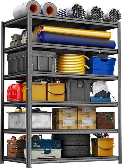 78"H Storage Shelves Heavy Duty 3600LBS Garage Shelving 6 Tier Adjustable Metal Shelving Unit Storage Rack and Shelving for Basement, Warehouse, Pantry, Closet, Kitchen 45.3"W × 19.7"D × 78"H, Black