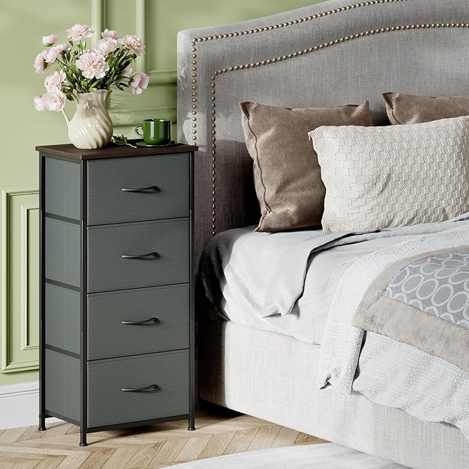 Somdot Dresser for Bedroom with 4 Drawers, Storage Organizer Chest of Drawers with Removable Fabric Bins for Closet Bedside Living Room Laundry Entryway Hallway, Charcoal Grey