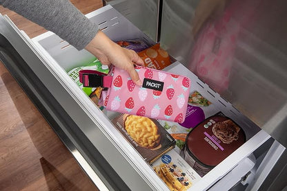 PackIt® Freezable Snack Box, Sweet Strawberry, Built with EcoFreeze® Technology, Collapsible, Zip Closure with Buckle Handle, Designed For Work Snacks, Fresh Snacks On the Go, Adults, and All Ages