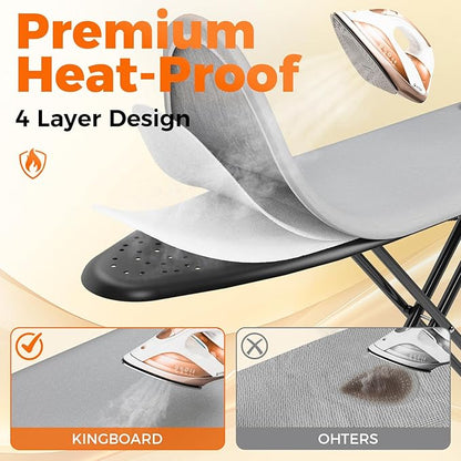 APEXCHASER Ironing Board, Compact Iron Board with Silicon Mat, Foldable Ironing Board with Heat Resistant Cover, 7 Height Adjustable, Space Saver Iron Board,13x43 Solid Grey