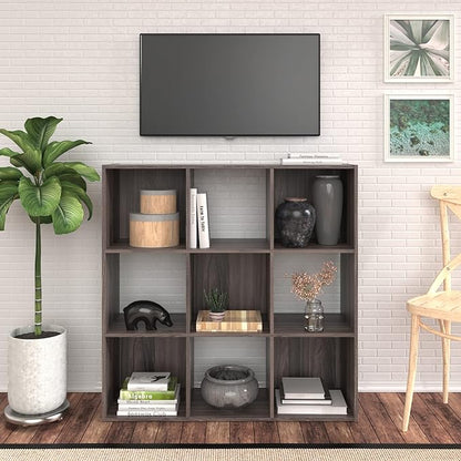 ClosetMaid Cubeicals 9 Cube Storage Shelf Organizer Bookshelf, Stackable, Square Shape, Easy Assembly, Wood, Natural Gray Finish