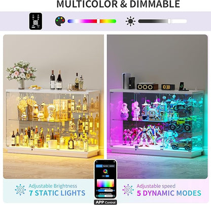 HNEBC 47.2" W Display Cabinet - with Lockable Glass Door,5-Tier Glass Display Case with 12 Lights Modes for Collectibles,Lighted Cuiro Cabinet with Human Sensor,China Cabinet,Living Room,White