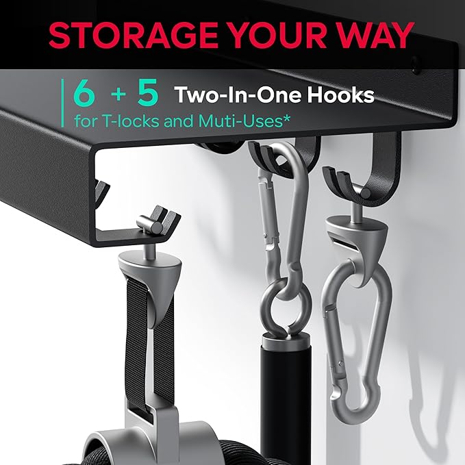 Metal Shelf Compatible with Tonal Accessories, Floating Shelf Organizer for Home Gym Storage, T-Lock Adapters Bracket Hanger, Gym Rack Wall Mounted with Hooks, Black Workout Holder