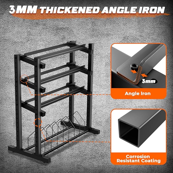 Upgraded 4-Tier Dumbbell Rack, 1100LBS Weight Rack for Home Gym, Barbell Holder Bumper Plate Storage Rack with Adjustable Height & Width Design, Heavy Duty Weight Storage Organizer (Rack Only)