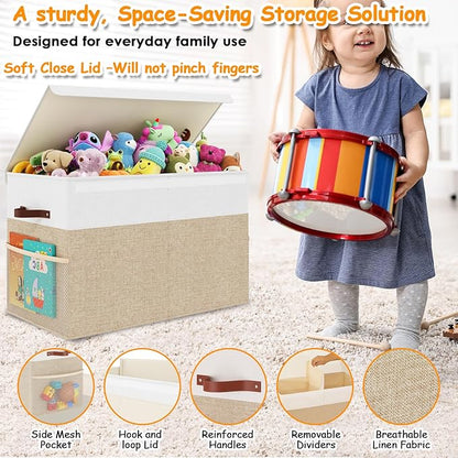 Large Toy Storage Box with Lid Upgraded Toy Storage Chest Organizer with Divider Foldable Toy Bin for Kids Boys Girls Playroom Nursery Bedroom (25"x13"x16")