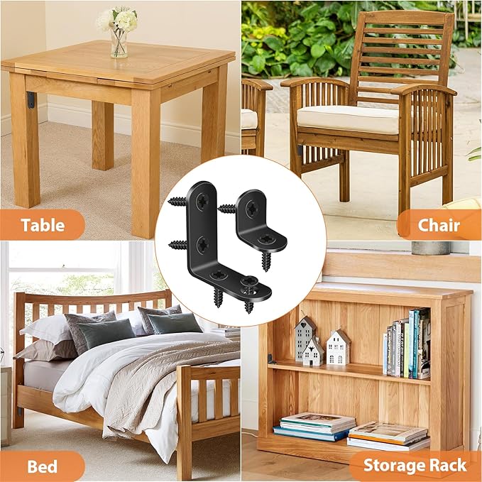 32PCS L Corner Brackets, MAPVOLUT Black Heavy Duty L Brackets for Shelves with 100PCS Screws, Metal Right Angle Shelf Bracket, Metal Corner Brace for Wood Furniture (1.57x1.57in/0.79x0.79in)