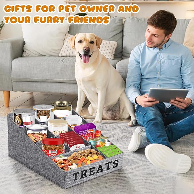 Lukeline Dog Treat Container Dog Storage Organizer Basket, Pet Treat Storage Basket with 10 Compartment, Collapsible Fabric Pet Food Storage Containers for Dog Treats, Dental Sticks, Packaged Snacks