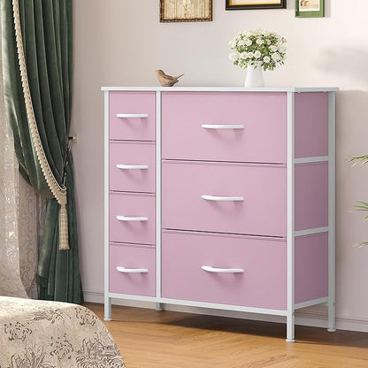 YITAHOME Pink Dresser for Bedroom, 7 Drawers Fabric Dresser, Organizer Unit for Living Room, Hallway, Closets - Sturdy Steel Frame, Wooden Top & Easy Pull Fabric Bins