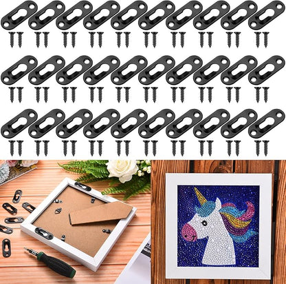 Ripeng 30 Pcs Single Keyhole Hangers Picture Hanger with 60 Pcs Screws Metal Keyhole Hanging Brackets Fasteners for Wall Mirror Picture Frames, 43 x 16 mm(Black)