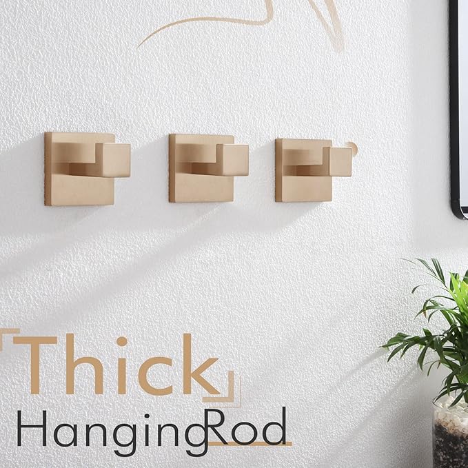 KOKOSIRI Robe Hooks for Wall Bathroom Towel Hooks Coat Hook Kitchen Garage Heavy Duty Wall Mounted Champagne Bronze Stainless Steel, 3 Pack B1010CPG-P3