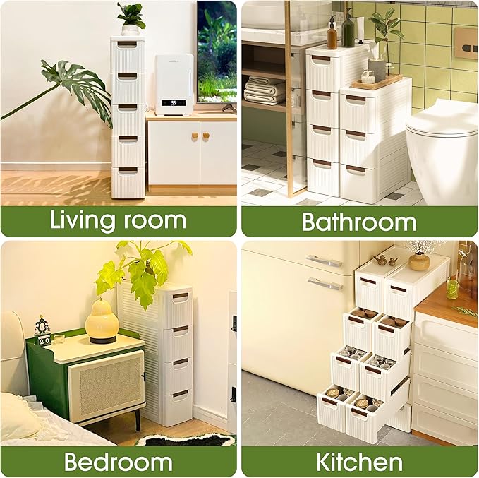 3 Drawers Narrow Storage Cabinet, Slim Bathroom Storage Cabinet, Plastic Rolling Cart Organizer for Small Spaces, Laundry, Office, Home, White