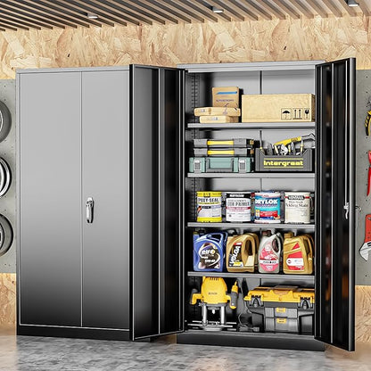 INTERGREAT Metal Storage Cabinet, 72” H Storage Cabinet with 2 Doors and 4 Adjustable Shelves for Office, Home, Garage, Pantry (Assembly Required, Black)