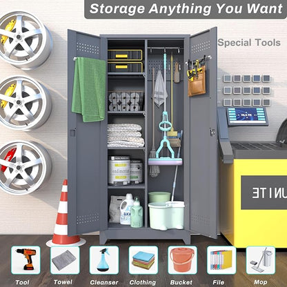 Lockable Storage Cabinet,Metal Garage Storage Cabinets with Doors,Steel Utility Closet Cabinet with Adjustable Shelves,Locking Cabinet for Home,Garage,Gray