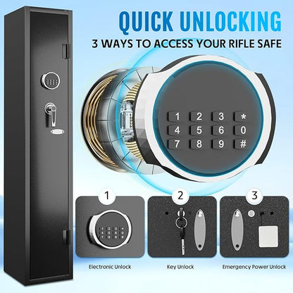 KAER 2-3 Gun Safe for Rifles and Pistols Guns Cabinet for Shotguns Quick Access Long Rifle Safes with Removable Rack LED Light Adjustable Shelves for Home Living Room Bedroom Closet Cloakroom (Black)