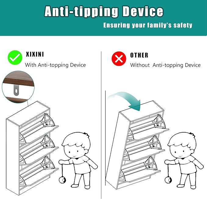 Shoe Storage Cabinet for Entryway with 3 Flip Drawers, Sturdy Wood Hidden Shoe Storage, Freestanding Narrow Slim Shoe Organizer for Front Door Entrance, Living Room, Hallway, Bedroom, Walnut