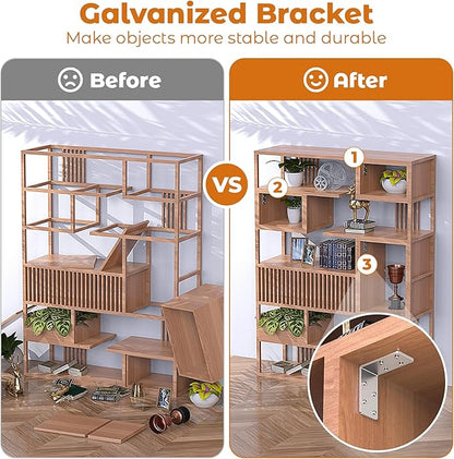 16 Pcs 3"x3" L Brackets Heavy Duty, Galvanized Corner Brace for Wood, Angle Iron with Recessed Holes, 90 Degree Angle Bracket for Floating Shelves, Wood Beams, Furniture, Bed