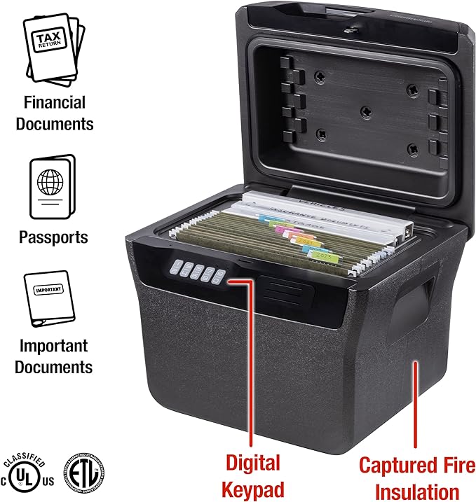 SentrySafe Charcoal Gray Waterproof and Fireproof Safe, Lock Box with Keypad for Documents and Hanging File Folders, Exterior: 14.1 x 16.6 x 13.8 Inches, ‎FHW40300