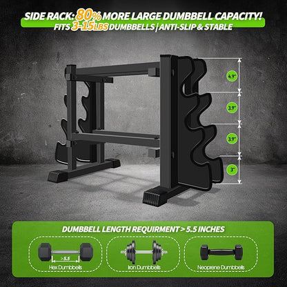Heavy Duty Dumbbell Rack, Double-Side Extension Holder for Dumbbells & Kettlebells Home Gym Storage Rack
